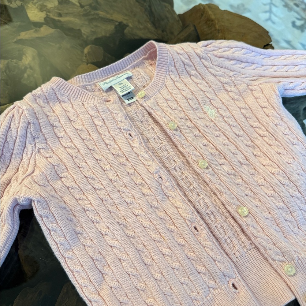 Ralph Lauren Light Pink Cable Knit Cotton Cardigan